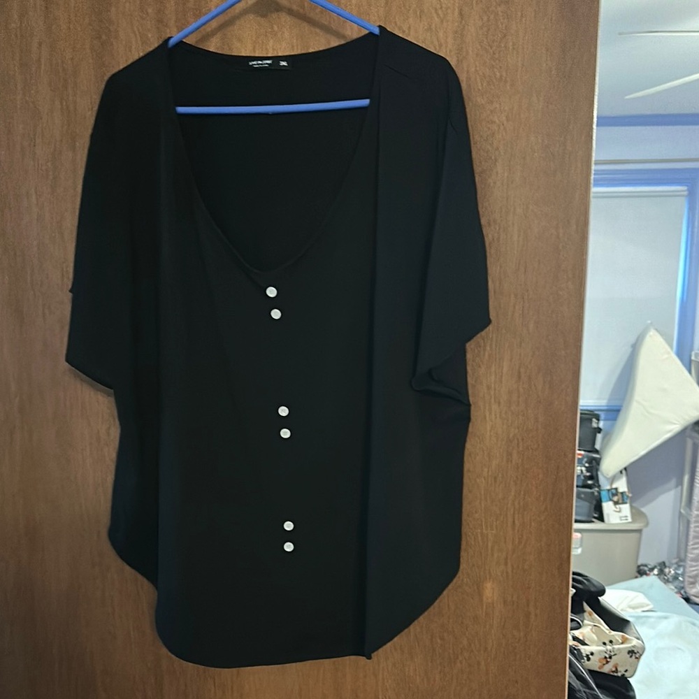 SHEIN Black Blouse with White Buttons